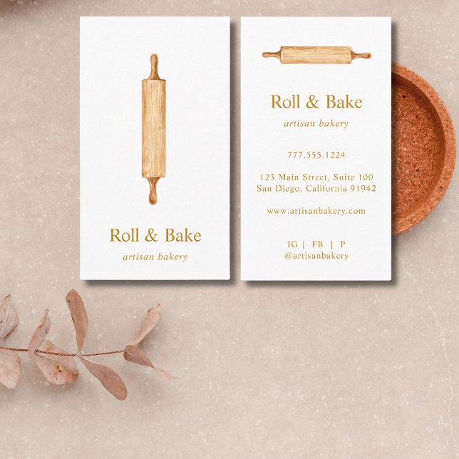 Skriptet Rolling Pin Bakery Chef Caterer Guld Visitkort (Skapare uppladdad)