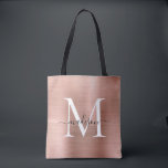 Skriptet rosa ros Guld Monogram Glam Brushed Metal Tygkasse<br><div class="desc">Glam Rosa ros Guld Brushed Metall-skript,  Monogram Tote Bag</div>