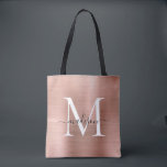 Skriptet rosa ros Guld Monogram Glam Brushed Metal Tygkasse<br><div class="desc">Glam Rosa ros Guld Brushed Metall-skript,  Monogram Tote Bag</div>