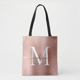 Skriptet rosa ros Guld Monogram Glam Brushed Metal Tygkasse