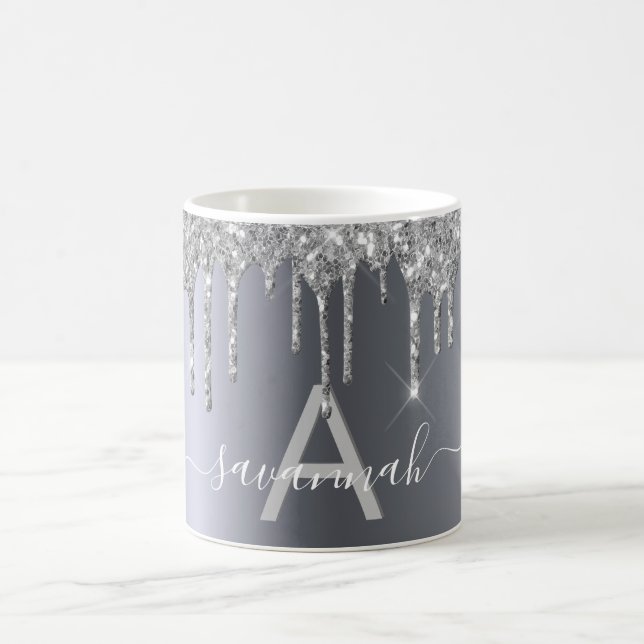 Skriptet Silver glitter droppar monogram namn Kaffemugg (Center)