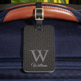Skriptet Struktur i svart blyläder, monogrammat Na Bagagebricka