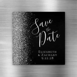Skriptet Svart Silver Glitter Spara datum Magnet