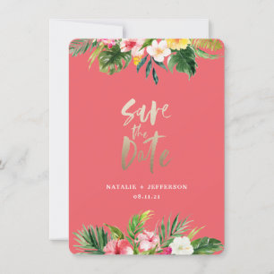 Skriptet Tropical handflatan löv och blommigt guld Spara Datumet