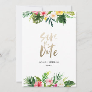 Skriptet Tropical handflatan löv och blommigt guld Spara Datumet