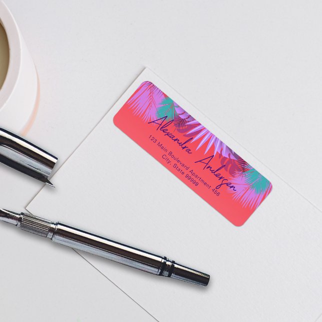 Skriptetikett för Snyggten Exotic Tropical Handfla Returadress Etikett (Skapare uppladdad)