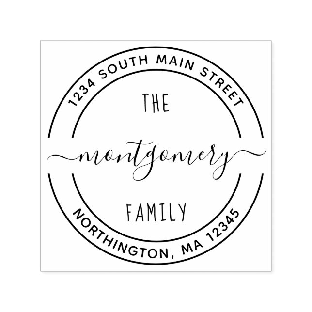 Skriptfamiljens Namn 10 Rund Anpassningsbar-Retura Självfärgande Stämpel (Design)