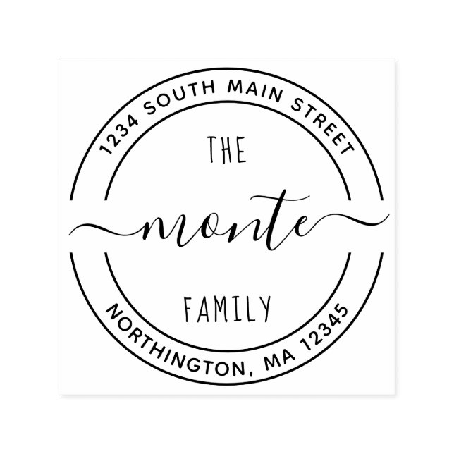 Skriptfamiljens Namn 5 Round Anpassningsbar Retura Självfärgande Stämpel (Design)