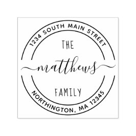 Skriptfamiljens Namn 8 Round Anpassningsbar Retura Självfärgande Stämpel