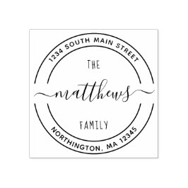 Skriptfamiljens Namn 8 Round Anpassningsbar Retura Stämpel