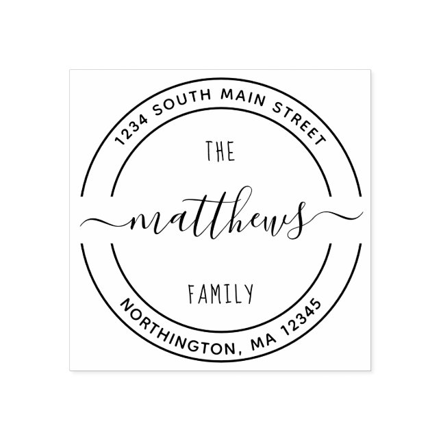 Skriptfamiljens Namn 8 Round Anpassningsbar Retura Stämpel (Tryck)