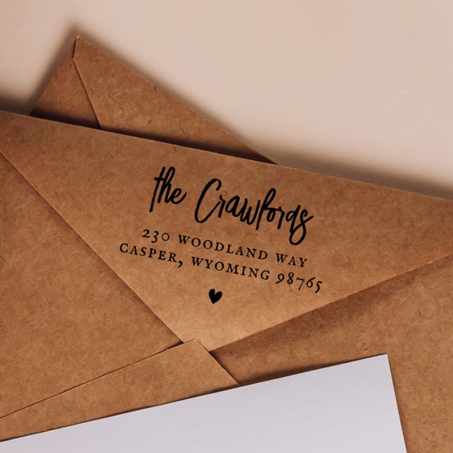 Skriptfamiljens Namn Elegant Heart-Returadress Stämpel (Script Family Name Elegant Heart Return Address Rubber Stamp)