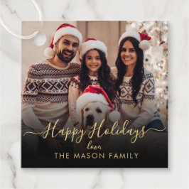 Skriptfamiljfoto för Black Guld Glad helg Gåvor Etiketter