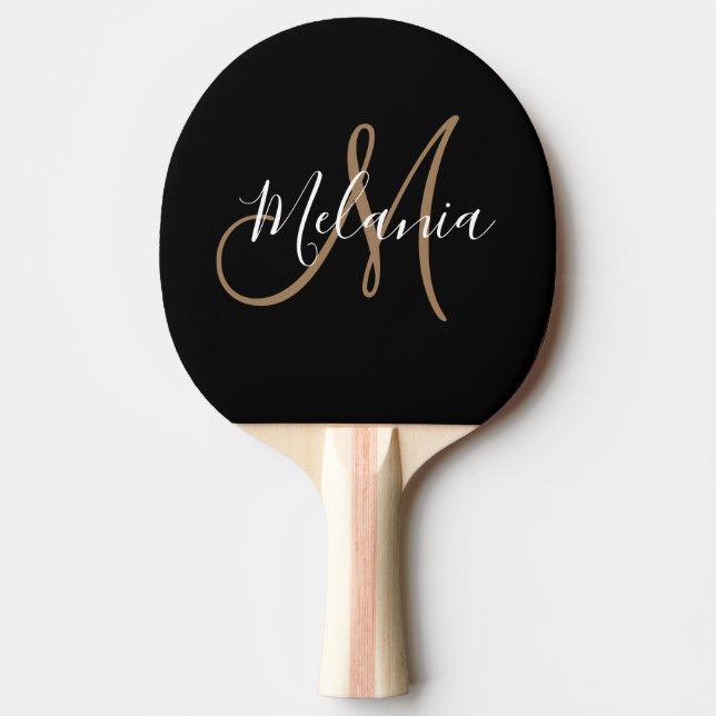 Skriptfil för svart Guld Monogram Elegant Snyggt  Pingisracket (Framsidan)