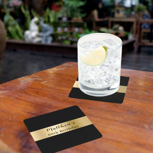 Skriptfödelsefödelsedag för Black guld namn Underlägg Papper Kvadrat