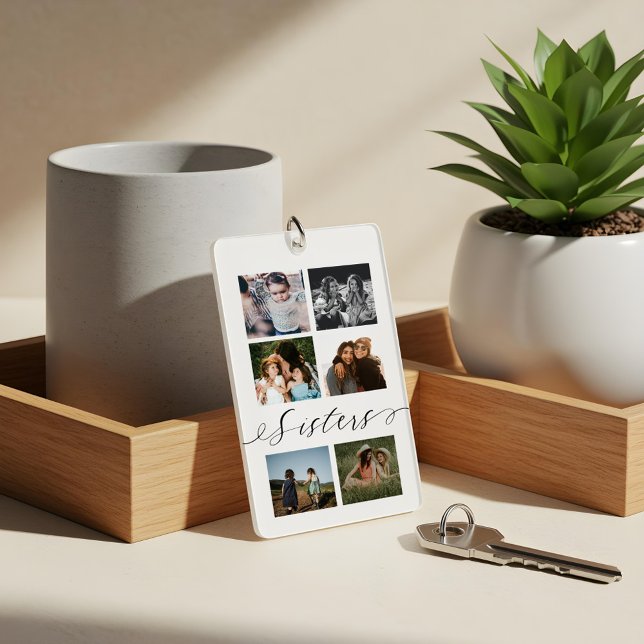 Skriptformat för bildskärmar | Gått för skärmfoto  (Sisters Script | Gift For Sisters Photo Collage Keychain)