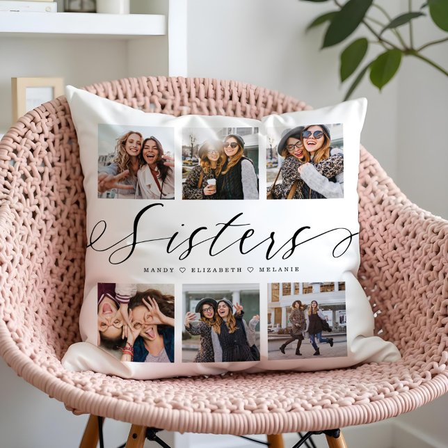Skriptformat för bildskärmar | Gått för skärmfoto  Kudde (Sisters Script | Gift For Sisters Photo Collage Throw Pillow)