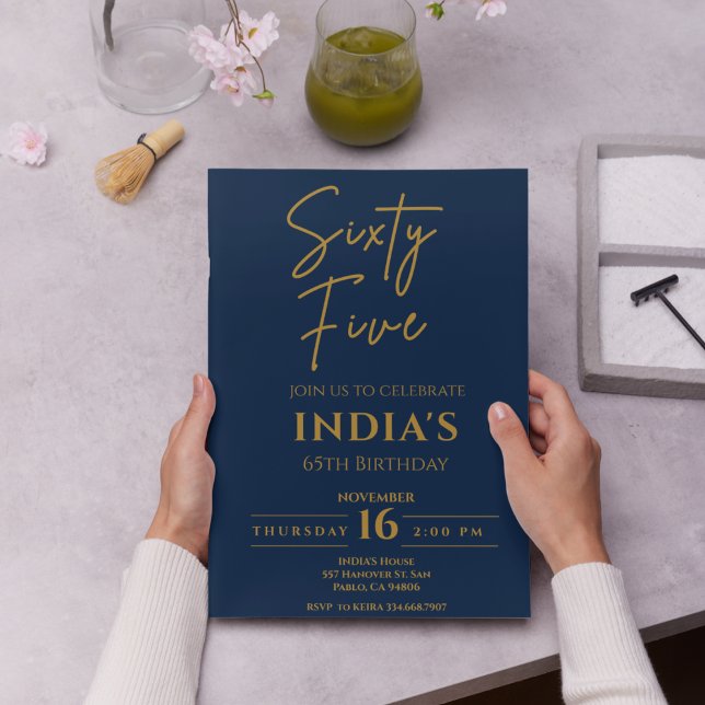 Skriptformat Guld och blå 65e, Födelsedagsfest Inbjudningar (Skapare uppladdad)