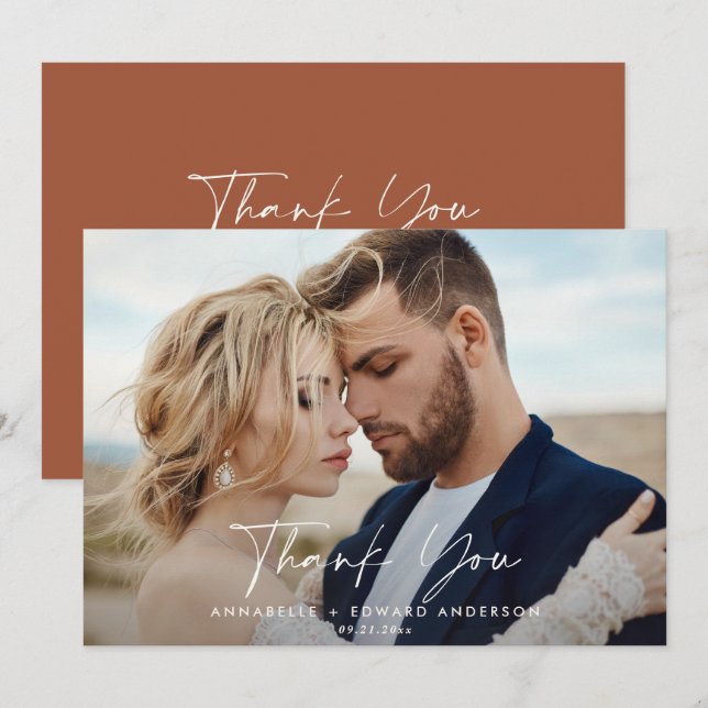 Skriptfoto bröllop tack för att du teracotta moder kort (Fram/baksida)