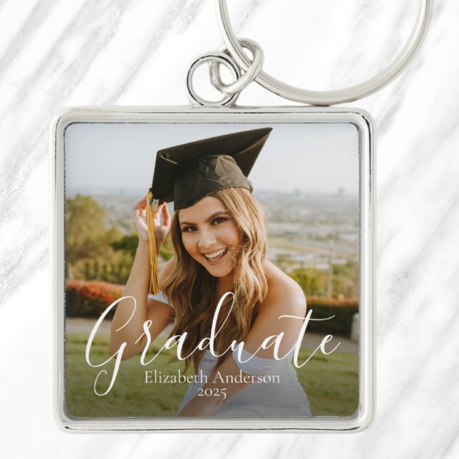Skriptfoto för anpassningsbar Student Fyrkantig Silverfärgad Nyckelring (2025 Custom Graduate Script Photo Keychain)