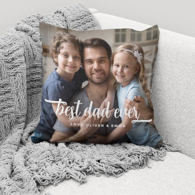 Skriptfoto för bästa Pappa någonsin Fars dag Kudde (Cute custom photo throw pillow for the Best Dad Ever.)