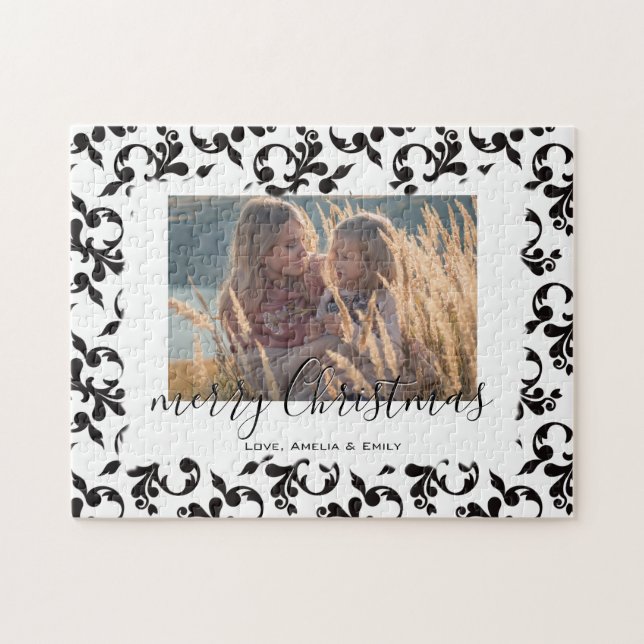 Skriptfoto för Black White Rococo God jul Pussel (Horisontell)