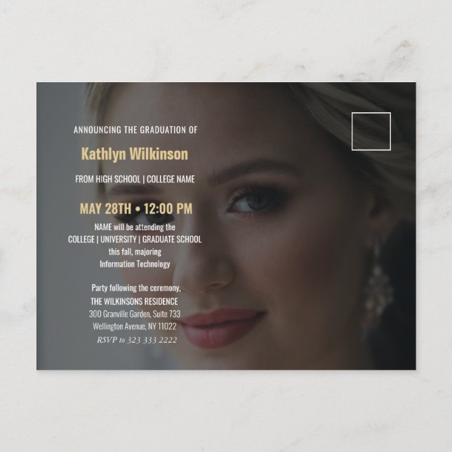 Skriptfoto för elegant Blue Guld Glitter Studenten Meddelande Vykort (Baksida)