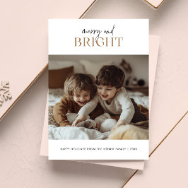 Skriptfoto för Guld Merry & Bright jul Kids Photo Julkort