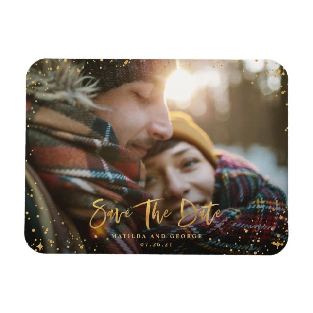 Skriptfoto för Guld-stjärnor, modern bröllop Magnet (Horisontell)