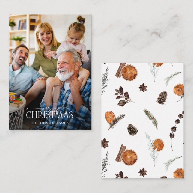 Skriptfoto för Mini Rustic Orange God jul Anteckningskort (Fram/baksida)