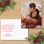 Skriptfoto för modern chic i god jul helg vykort<br><div class="desc">elegant god jul snyggt handskrift Ett foto-Helgdag-vykort på helgdag baksida</div>