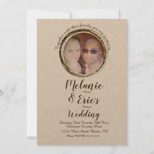 Skriptfoto för Rustic Bröllop Log Ringar Elegant Inbjudningar