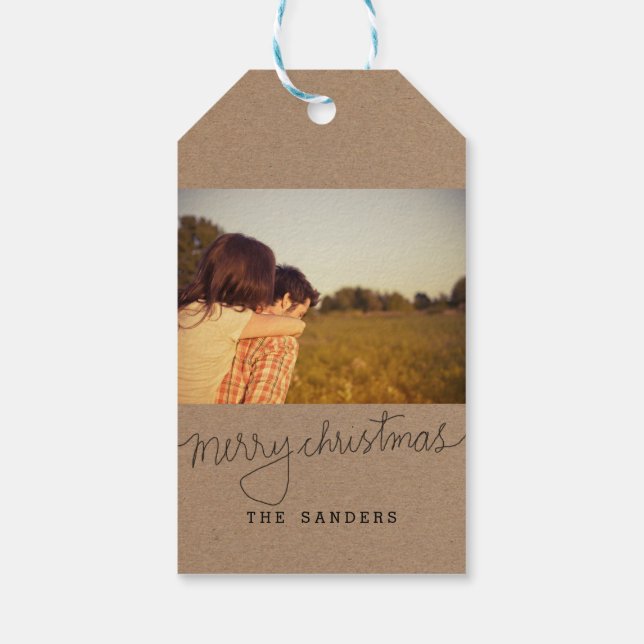 Skriptfoto för Rustic Kraft Papper God jul Presentetikett (Baksidan)