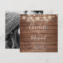 Skriptfoto för Rustic Wood String Ljus Bröllop Inbjudningar