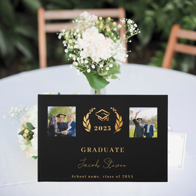 Skriptfoto för studenten svartsvart guld namn gästböcker (Skapare uppladdad)