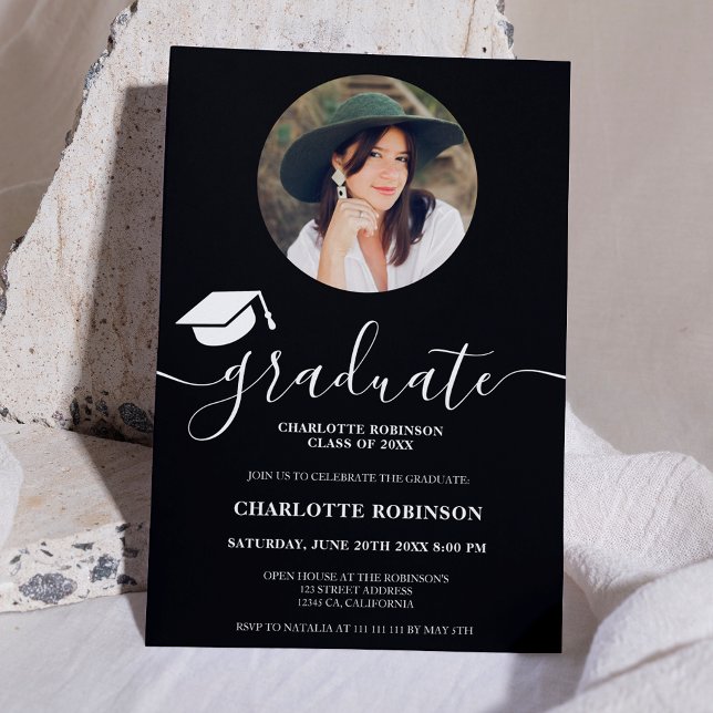 Skriptfoto för svart student studenten inbjudningar (White black graduate script photo graduation invitation)