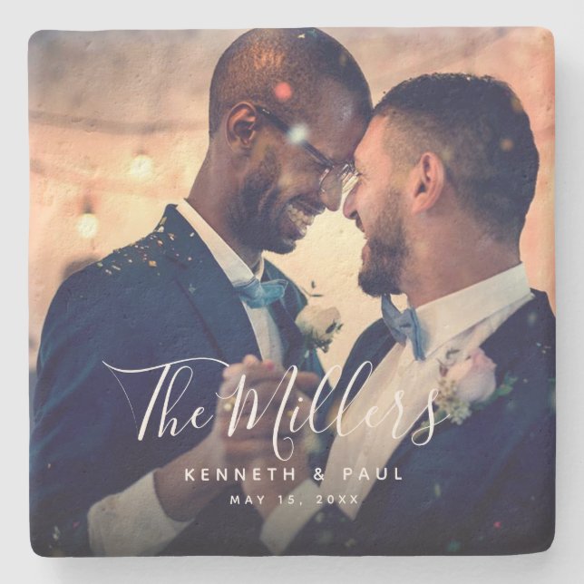 Skriptfoto Newlyweds Bröllop Stenunderlägg (Framsidan)