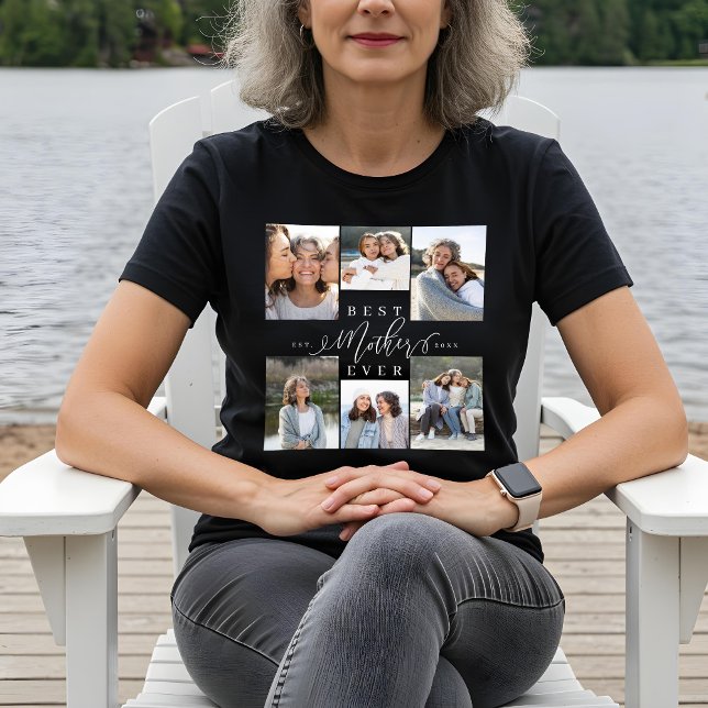 Skriptfotokollage för bästa Mor någonsin-Elegant T Shirt (Best Mother Ever Elegant Script Photo Collage Tri-Blend Shirt)