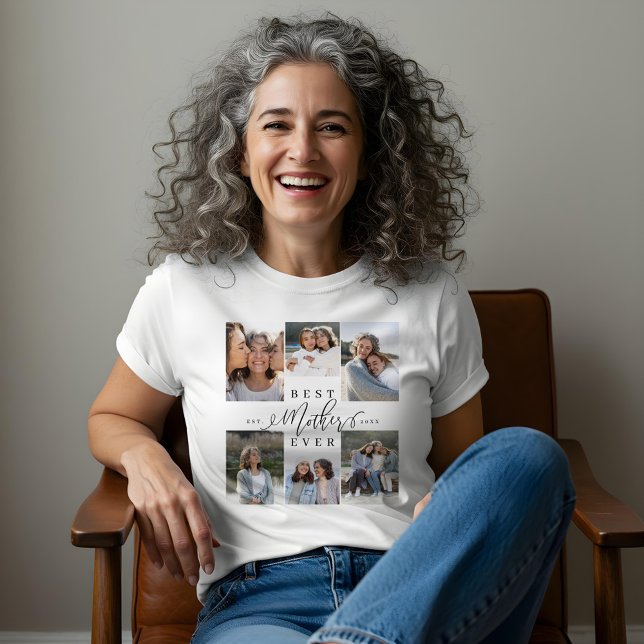 Skriptfotokollage för bästa Mor någonsin-Elegant T Shirt (Best Mother Ever Elegant Script Photo Collage Tri-Blend Shirt)