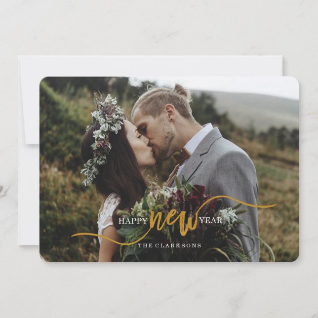 Skriptfotokort för Gott nytt år Guld Julkort (Framsida)