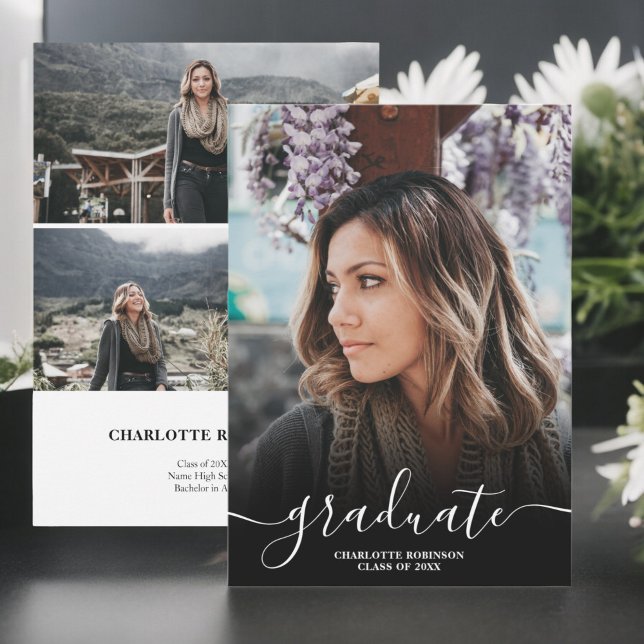 Skriptfoton för svart och vitt student studenten meddelande (Black and white graduate script photos graduation announcement)