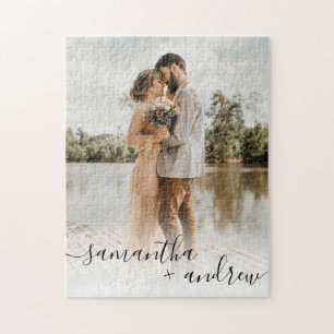 Skriptfototypografi bröllop keepsaké för elegant pussel
