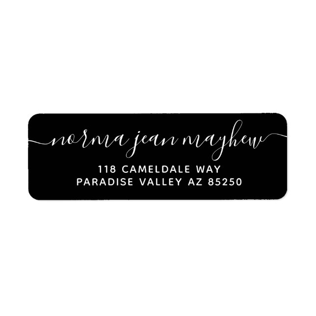 Skripthandskrift för svartvitt returadress etikett (Framsidan)