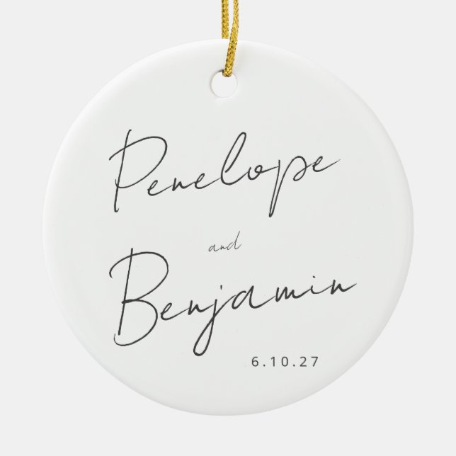 Skripthandskriftsfoto svart vitt Bröllop Julgransprydnad Keramik (Framsidan)