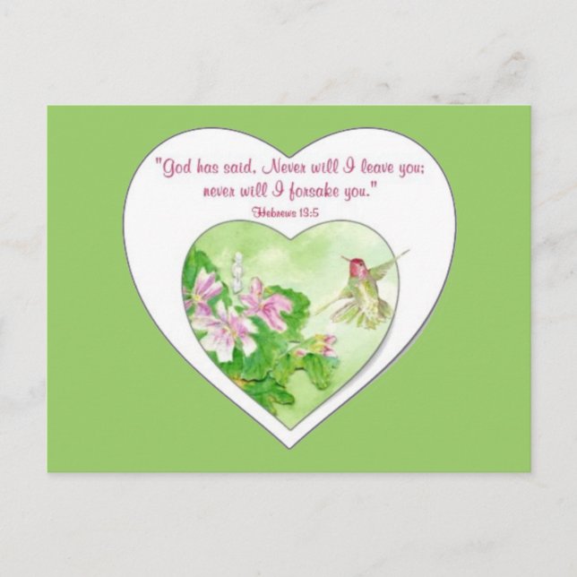 Skripthebrar 19:5 Jag lämnar dig aldrig. Vykort (Framsida)