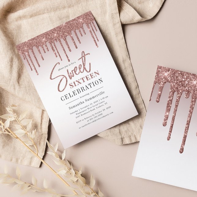 Skriptinbjudan 16 till Ro Guld Drips i Sverige 16 (Sweet 16 Birthday Party Invitation)