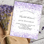 Skriptinbjudan för budgetfödelsedagspresent, viole<br><div class="desc">För en elegant 40:e (eller någon ålder) födelsedagsfest. En vit chic bakgrund. Dekorerad med violett faux glitter. Anpassa och lägg till information om namn och party. Namn är skrivet med ett handskript i stil</div>