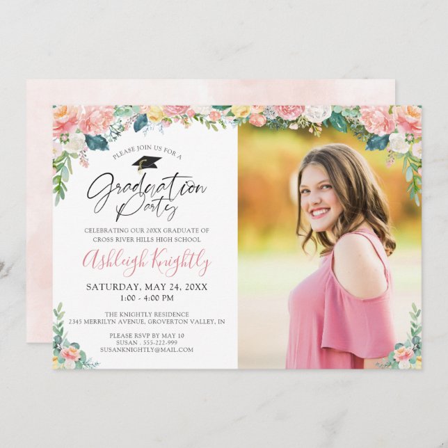 Skriptinbjudan till Rosa för  av vattenfärg i stud Inbjudningar (Fram/baksida)