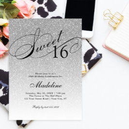 Skriptinbjudan till Silver Glitter Sweet 16 Finare Inbjudningar