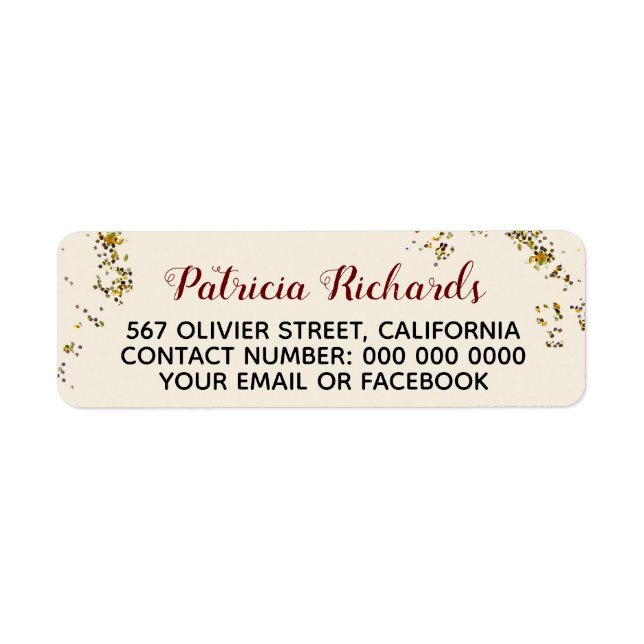 skriptinformation namn + adress om blek beige returadress etikett (Framsidan)